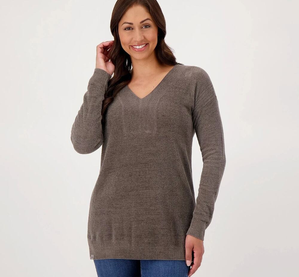 BAREFOOT DREAMS CozyChic Ultra Lite V-Neck Tunic Top Small Mineral Gray NWOT
